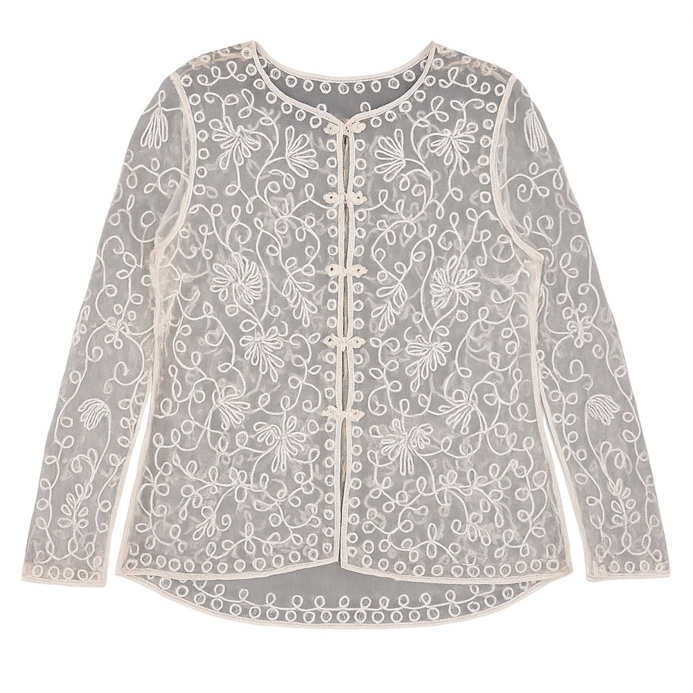 Vintage Princess Cruises White Metallic Sheer Lace Embroidered Blouse XL Formal - Picture 4 of 10